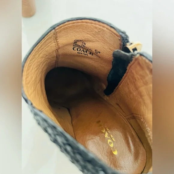 Coach Heidi Black Woven Leather Ankle Bootie Size 8 - Picture 8 of 10